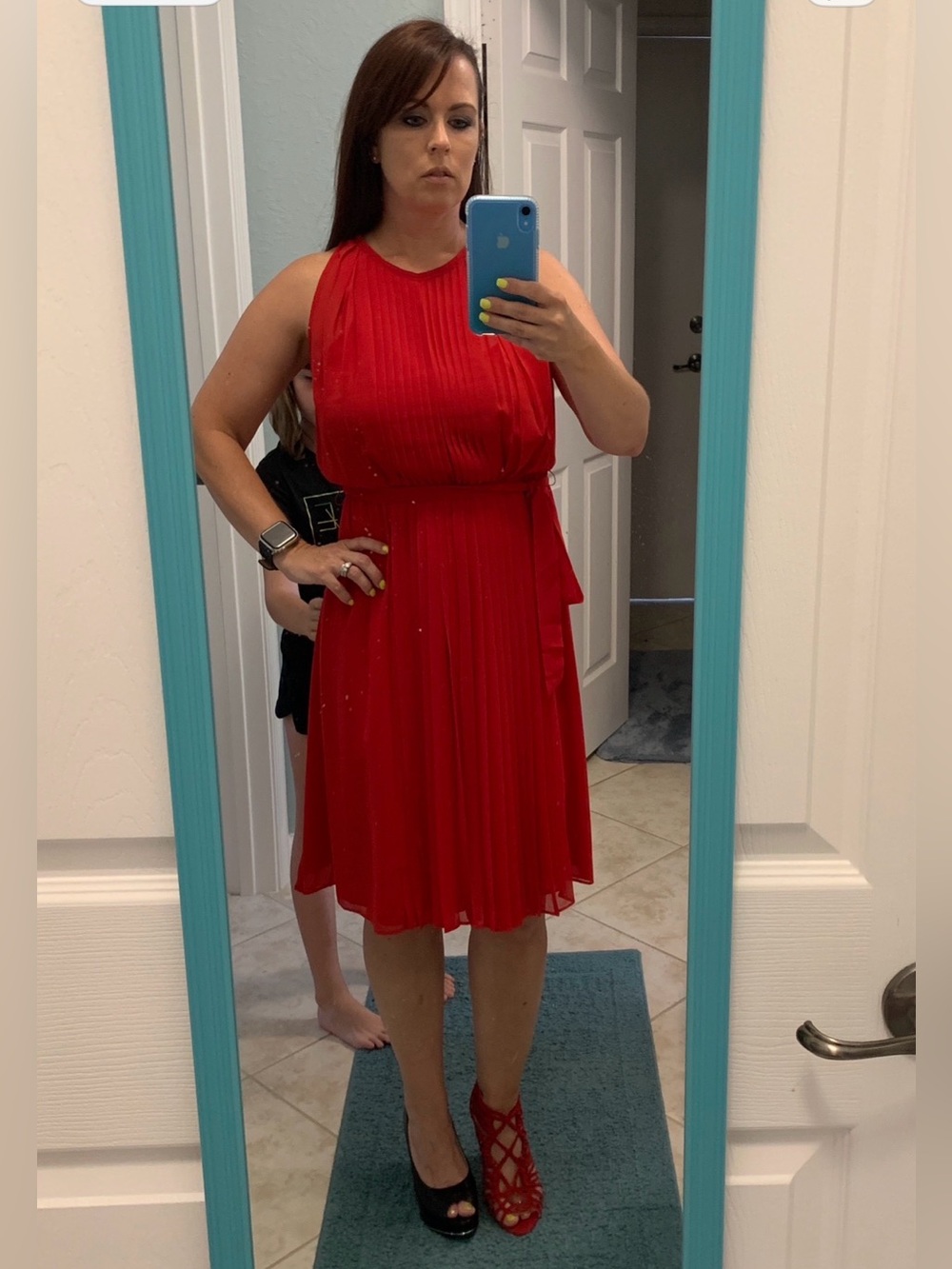 Diane Von Furstenberg Red Pleated Sleeveless Midi Dress